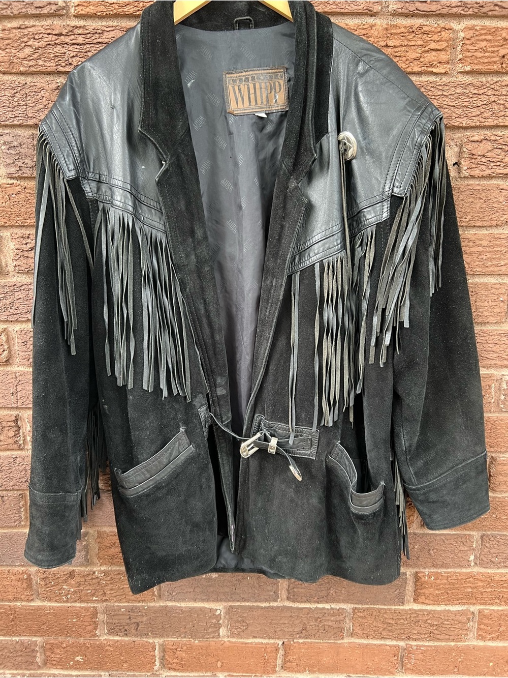 WHIPP authentic vintage 80s Black Leather Fringe Jacket Medium